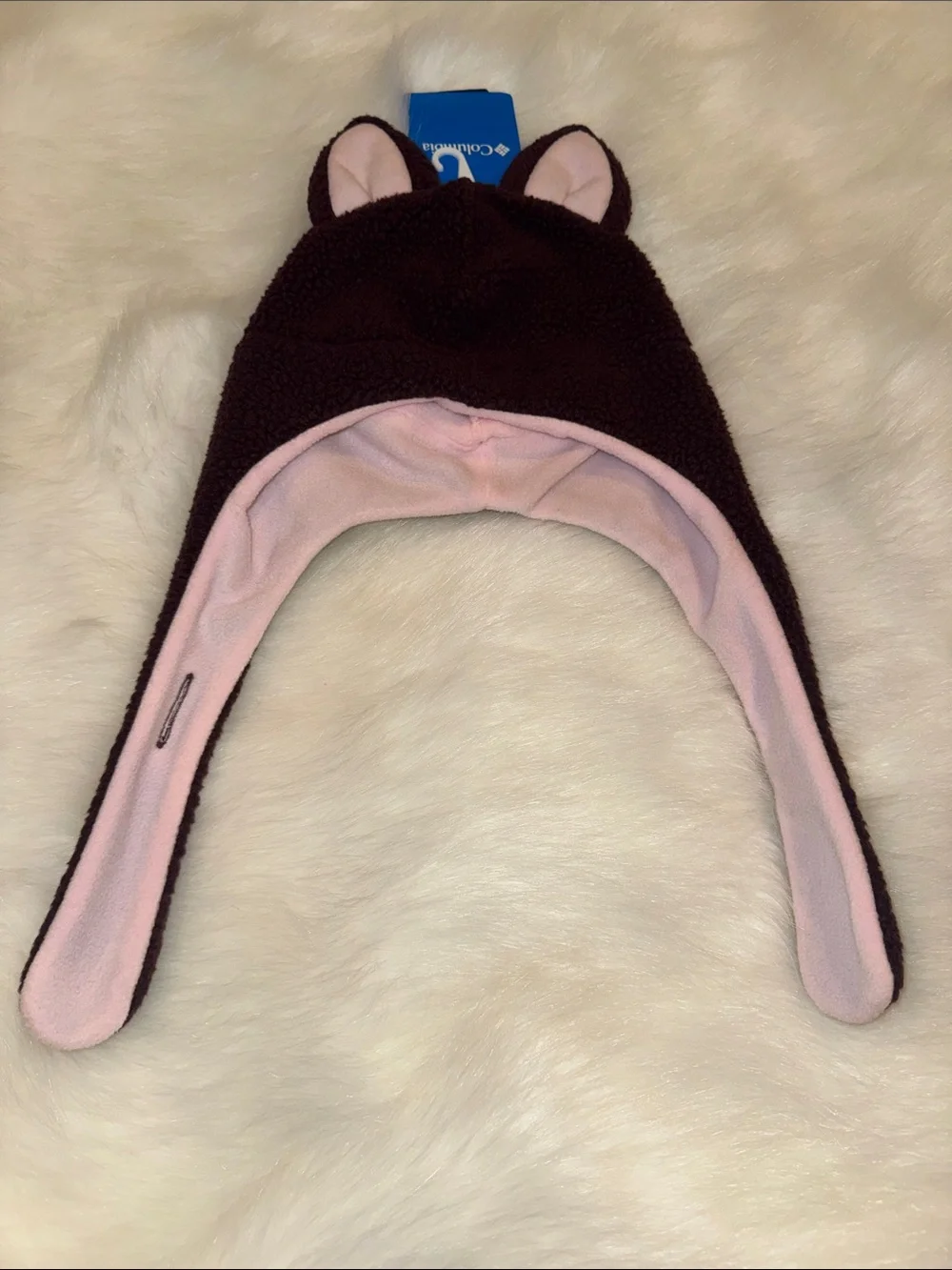 Columbia Kids Fleece Earflap Hat with Ears - Pink & Dark Brown. NWT